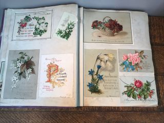 Delightful Antique Victorian Scrap Album Full Of Postcards And Christmas Cards. 3