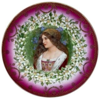Antique Victorian Imperial Crown China Austria Art Nouveau Maiden Portrait Plate