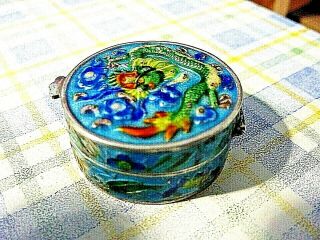 Antique/ Vintage Chinese Solid Silver And Enamel Pill Box/ Snuff Box.  Stamped
