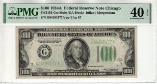 1934 A $100 Federal Reserve Note Chicago Fr.  2153 - Gm Mule Pmg Ef Xf 40 Epq (177a)