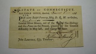 1781 9 Pounds Connecticut Ct Pay Table Office Colonial Currency Note Bill Rare