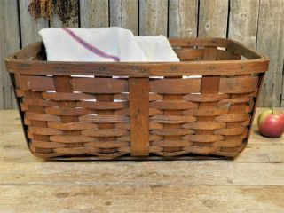 Early Antique Primitive Wooden Laundry Blanket Basket Large AAFA 2