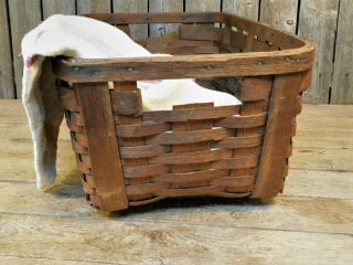 Early Antique Primitive Wooden Laundry Blanket Basket Large AAFA 3