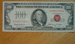 1966 $100 Red Seal Note One Hundred Dollars 1966 United States Notes
