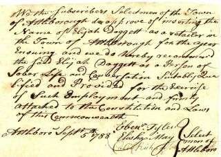 1788 Early Am Doc Elijah Daggett Of Attleborough As A Retailer For Year Ensuing