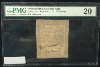 Pmg March 20,  1773 16s Sixteen Shillings Pennsylvania Colonial Graded 20 Jg116