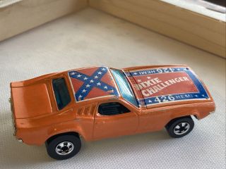 Vintage 1970 Hot Wheels Blackwall Dixie Challenger 426 Hemi W/ Flag Orange