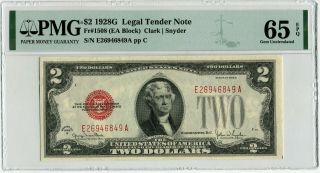 1928 - G $2.  00 United State Note (ltn) E - A Block Pmg 65 Epq