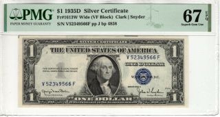 1935 D $1 Silver Certificate Vf Block Fr.  1613 Wide Pmg Gem 67 Epq Top Pop