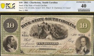 1861 $10 Dollar Bill South Carolina Bank Note Large Currency Paper Money Pcgs 40