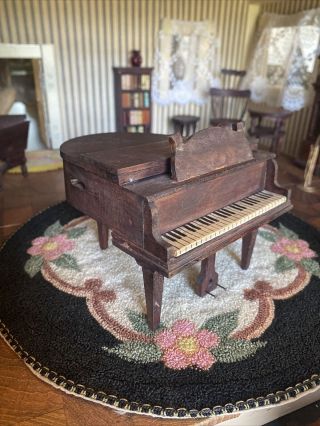 Antique Dollhouse Miniature Baby Grand Piano Music Box,  Bench Germany