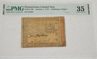 1773 October 1 Pennsylvania Colonial Note - 2 Shillings And 6 Pence - Pmg 35