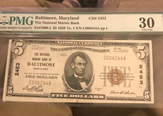 Baltimore Maryland,  National Marine Bank 1929.  $20,  Pmg,  Vf30