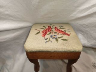 Vintage Victorian Style Square Footstool With Needlepoint Upholstery