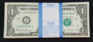 100 One Dollar Bills J A Series $1 Notes Kansas City Federal Reserve 6701