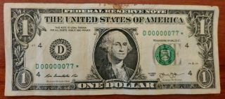 2013 1$ Dollar Bill.  Very Fancy Serial Number.  Binary.  Low Number.  Star Note