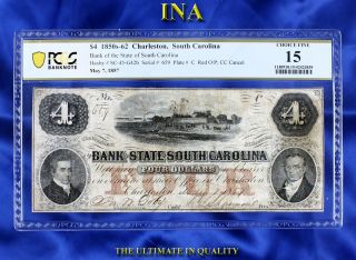 Ina Bank Of The State Of South Carolina $4 Pcgs Ch.  Fine - 15 Pinhole Cc Cancel