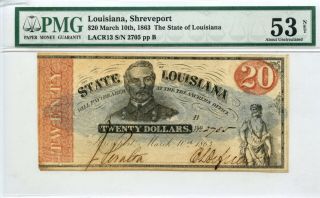 1863 $20 Shreveport,  State Of Louisiana Pmg 53 Net