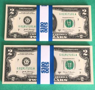 50 $2 Bills Chicago Series 2017 - A Money Two Dollar Notes $100 Fv Consecutive