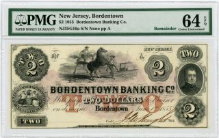1855 $2 The Bordentown Banking Co.  - Jersey Note Pmg Ch.  Cu 64 Epq