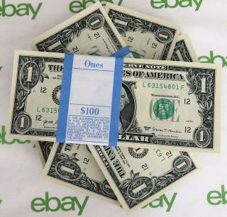 100 $1 Bills One Dollar Money L/f Pack 2017 Collectible Cash Currency
