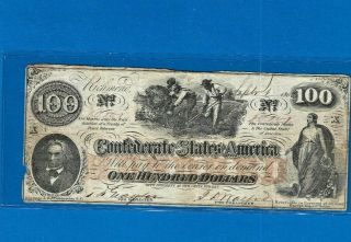 1862 Confederate States $100 One Hundred Dollar Bill Currency Richmond Va