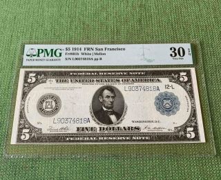 ⭐type B⭐ 1914 $5 San Francisco Federal Reserve Note Pmg Very Fine Vf 30epq C2c