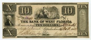 1832 $10 The Bank Of West Florida - Appalachicola,  Florida Note