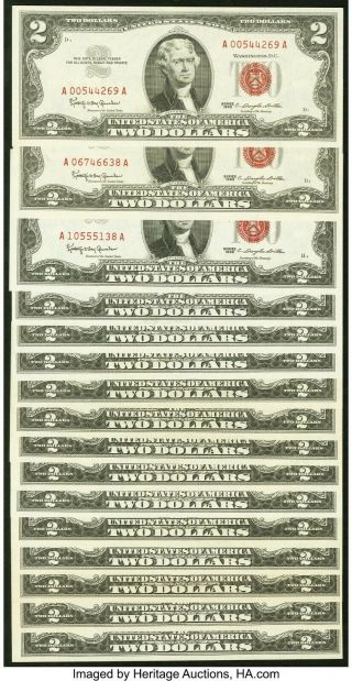 Fr.  1513 $2 1963 Legal Tender Notes.  Sixteen Examples.