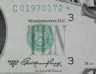$10 1950a Star Unc Federal Reserve Note C01970172 Ten Dollar Series A Phila.  C3