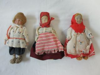 Antique Handmade Cloth Body Dolls,  Painted Composition Faces