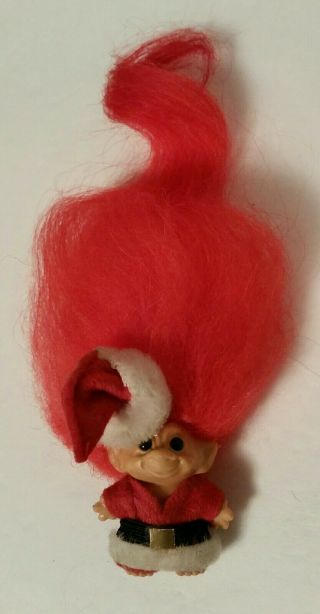 Scandia 1964 Christmas Troll Pencil Topper Red Hair Green Spiral Eyes Santa Suit