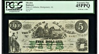 Confederate State.  Montgomery,  Al - State Of Alabama $5 Jan.  1,  1864 Pcgs Ef45ppq