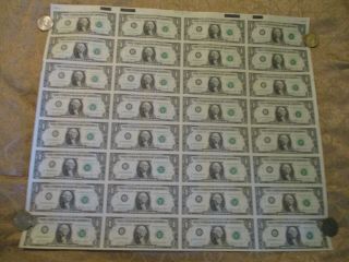 1981 Uncut $1 32 One Dollar Bills Boston A Currency Bills Notes Bill Note Sheet