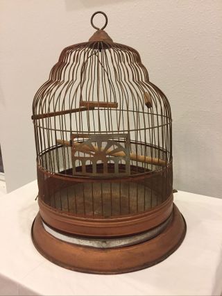 Vintage - Antique Metal Copper Colored Round Bird Cage Steampunk Shabby Chic 18”