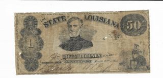 1863 $50 General Polk Shreveport State Of Louisiana Cr12 Green Reverse