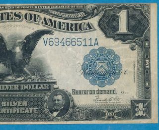 $1.  00 1899 Fr.  236 Black Eagle Blue Seal Silver Certificate.  Vf Top Margin Repair