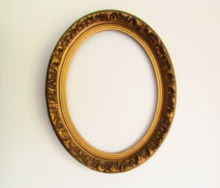 Antique Oval Wooden Gesso Gold Frame 12 X 9 Picture Opening