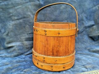 Antique Wooden Late 19th Century Firkin Bucket Pail With Handle Finish
