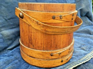 Antique Wooden Late 19th Century Firkin Bucket Pail with Handle Finish 2