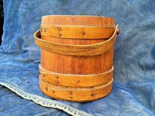 Antique Wooden Late 19th Century Firkin Bucket Pail with Handle Finish 3