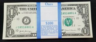 100 One Dollar Bills J A Series $1 Notes Kansas City Federal Reserve 6801