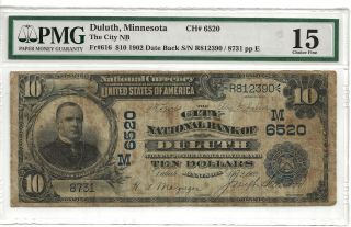 1902 $10.  00 Note The City National Bank Of Duluth Minnesota Pmg15