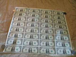 2009 Uncut $1 Sheet Currency Philadelphia 32 One Dollar Bills Notes Money C Bill