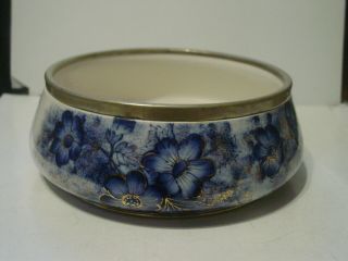 Antique W Wood& Co Flow Blue Silver Rimmed Console Bowl