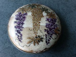 Vintage Antique Japanese Satsuma Hand Painted Floral Pin Brooch Wisteria