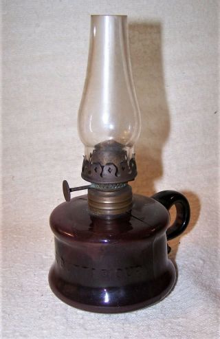 Fine Antique Miniature Oil Finger Lamp - Little Butter Cup - Purple / Amethyst