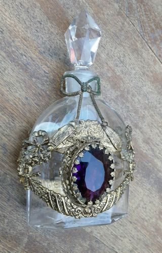 Antique French Ormolu Brass Perfume Bottle W/ Dauber