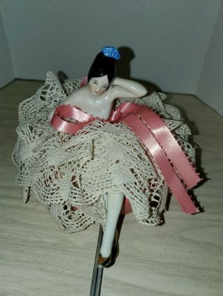 Antique Porcelain Half Doll W/ Legs Pin Cushion Germany