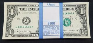 100 One Dollar Bills J A Series $1 Notes Kansas City Federal Reserve 6601